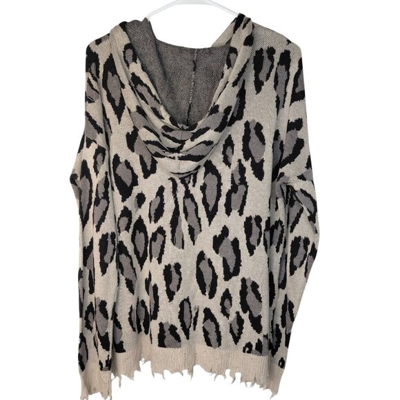 Fate Womens Large Leopard Print Knit Hoodie With Frayed Hem - Picture 2 of 10
